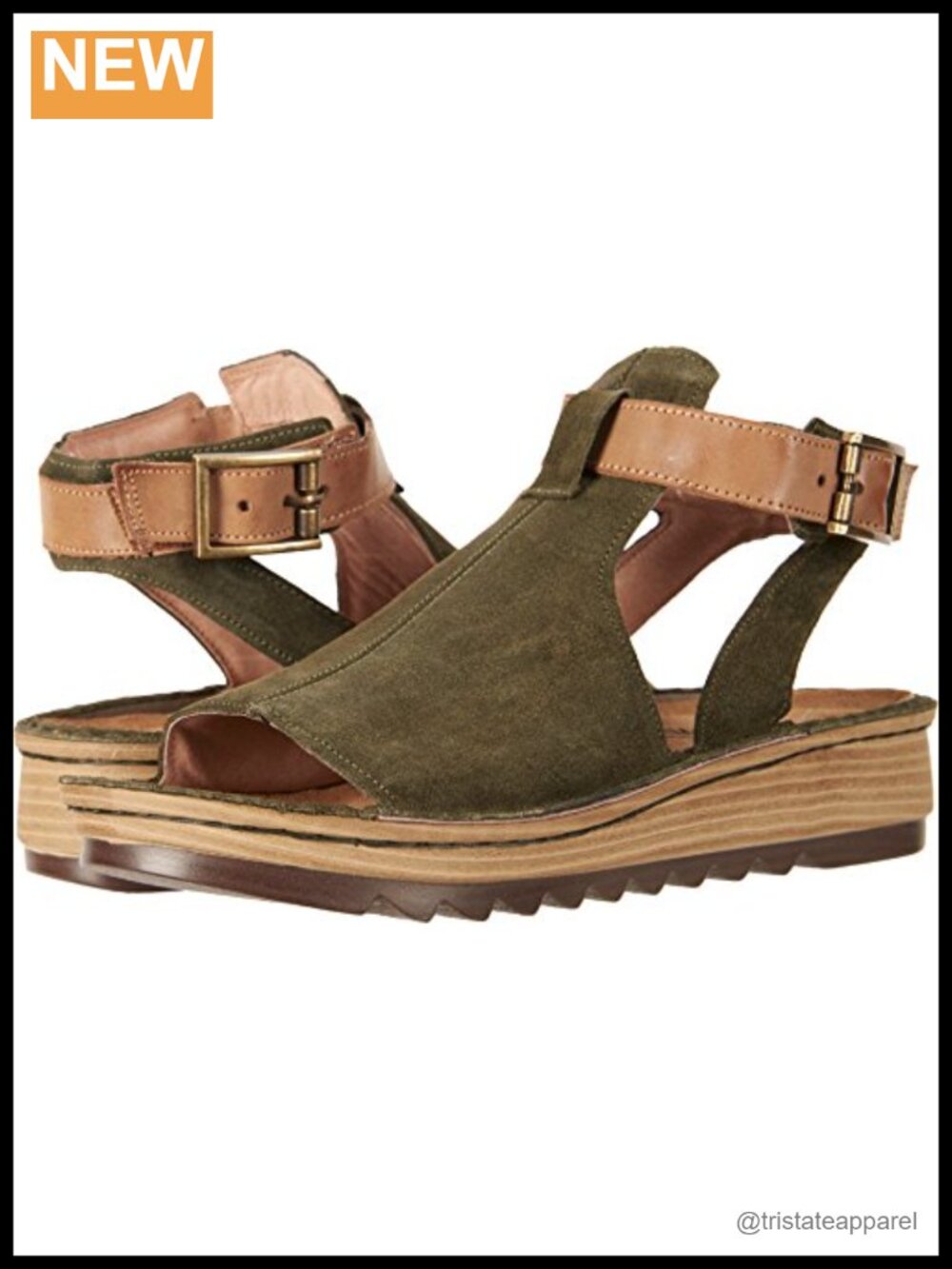 NAOT Verbena Slide Sandal Leather Suede Cork Casual Ankle Strap